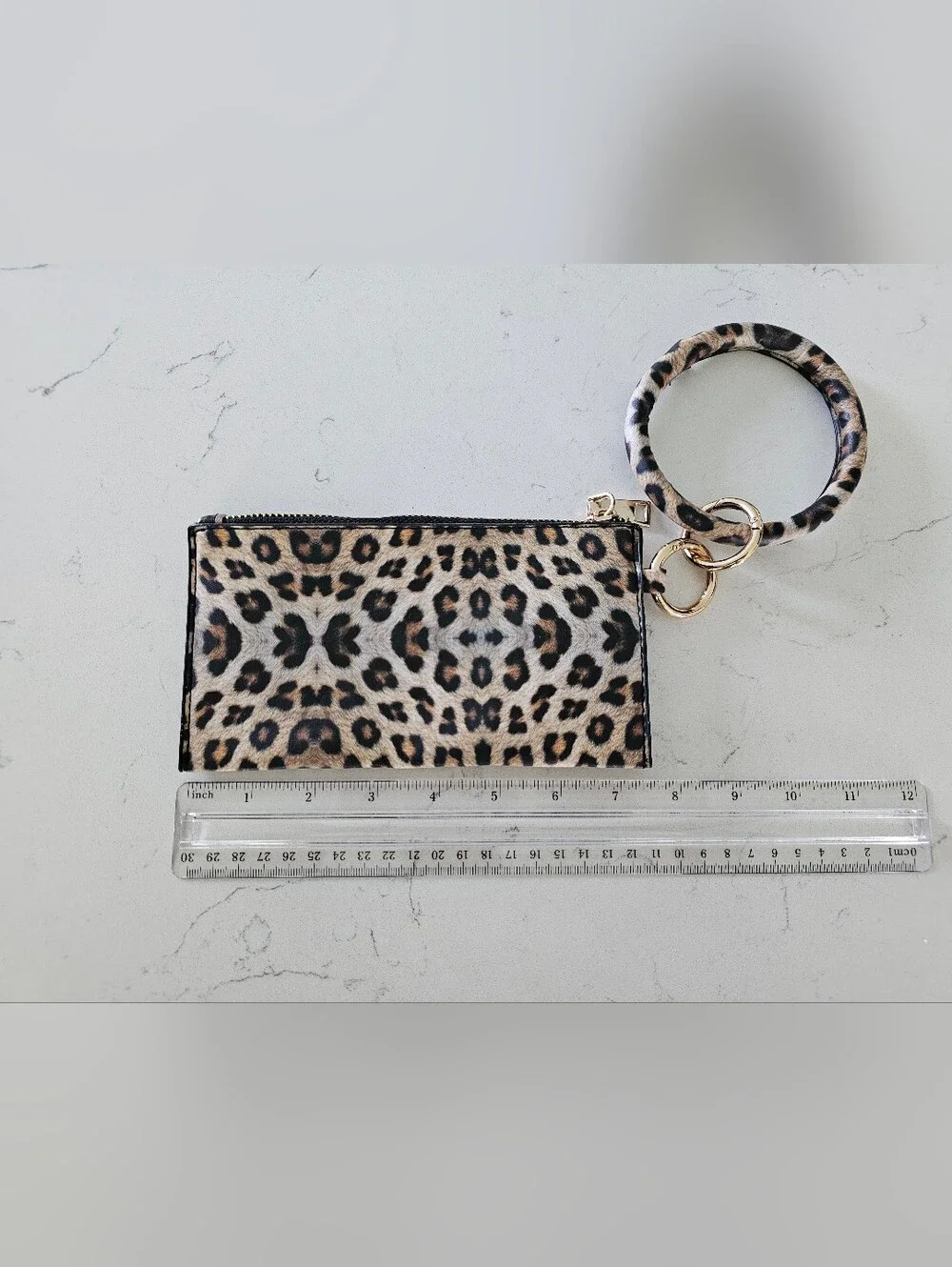 Leopard Print Bangle Keychain Wallet Zipper Pouch Card Holder Wristlet
